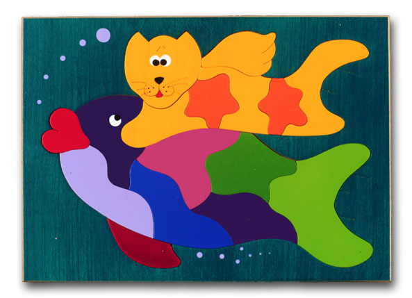 "Kitty Cat and Fish Puzzle" (Order as a Stock Puzzle, Name Puzzle or Name Puzzle Stool)