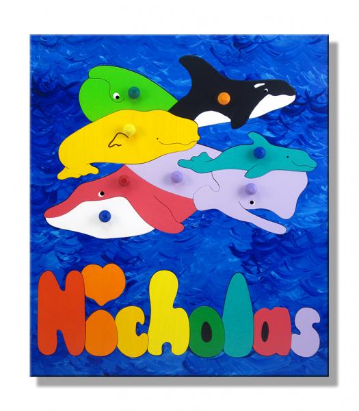 "Family of Whales Puzzle" (Order as a Stock Puzzle, Name Puzzle or Name Puzzle Stool) picture