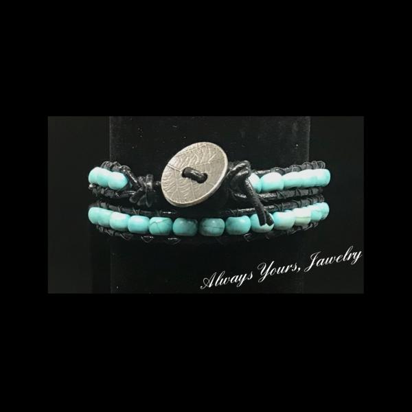 Turquoise Leather 2 Wrap Bracelet picture