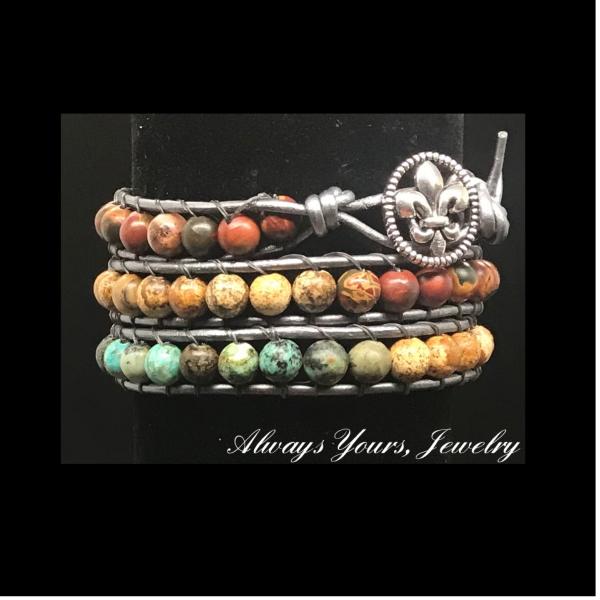 Leather Geniune Gemstones Wrapped Bracelet picture