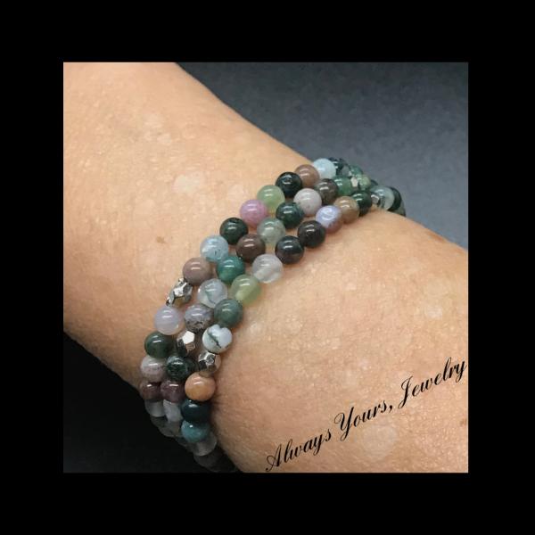 3 Wrapped Tiny Moss Agate Bracelet picture