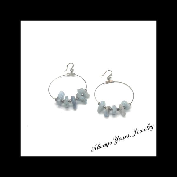 Genuine Aquamarine Nuggets Hoop Earrings picture