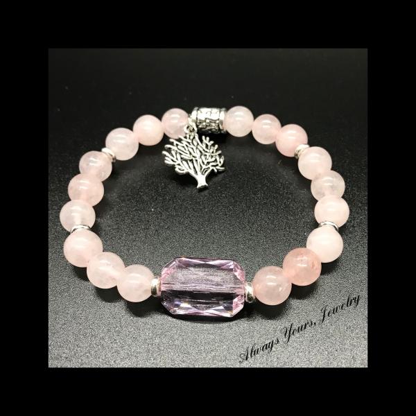 Rose Quartz Bracelet with Swarvoski Crystal Rose