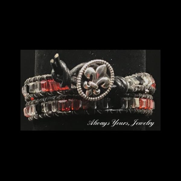 Leather Red and Black Crystal Double Wrapped Bracelet picture