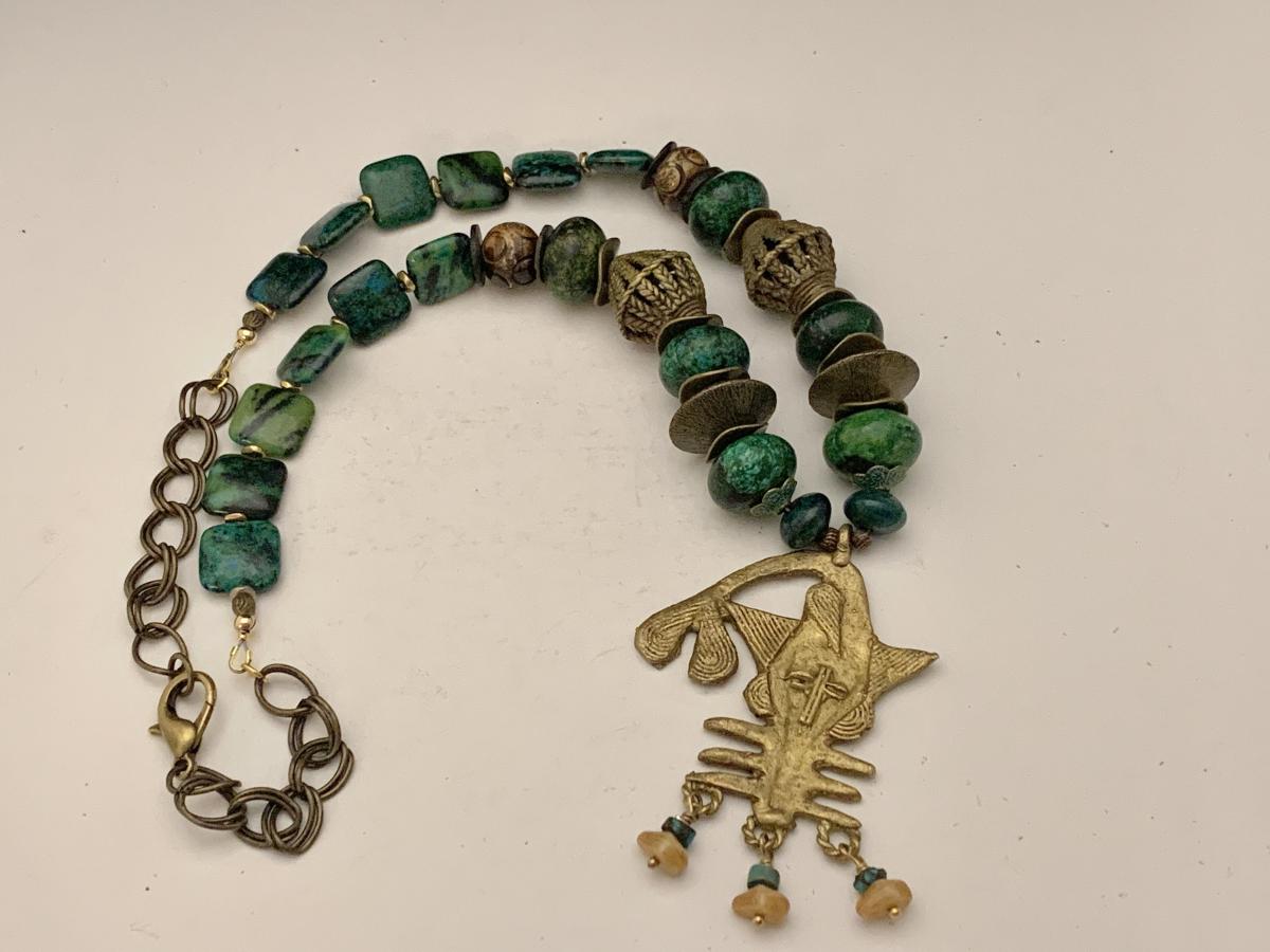 Green/Black Zoisite Necklace with Brass picture