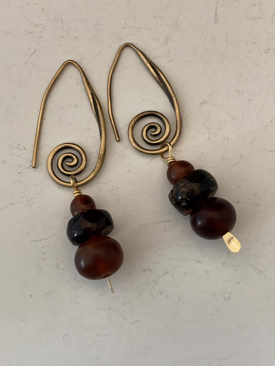 Baltic Amber Earrings on Bronze Wires picture