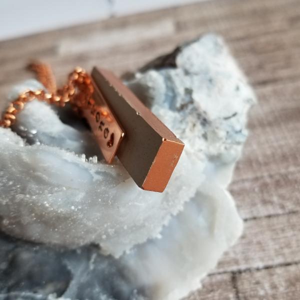 Concrete Pendant with Rose Gold "Strong" Charm and Copper Chain picture