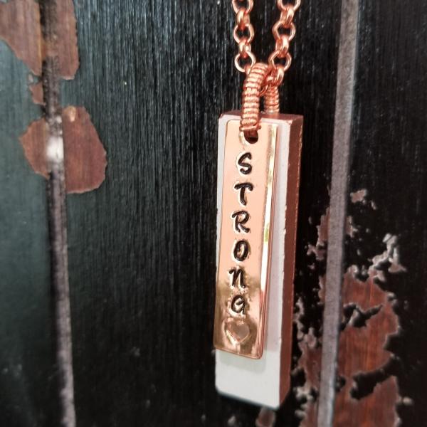 Concrete Pendant with Rose Gold "Strong" Charm and Copper Chain picture