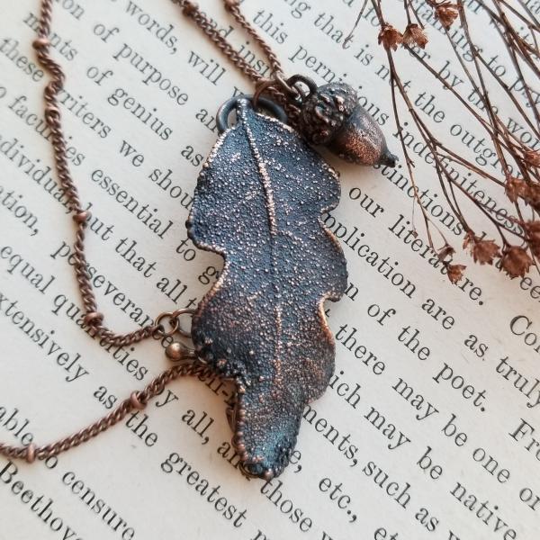 Real Oak Leaf and Acorns Electroformed with Copper - Pendant and Earrings Set picture