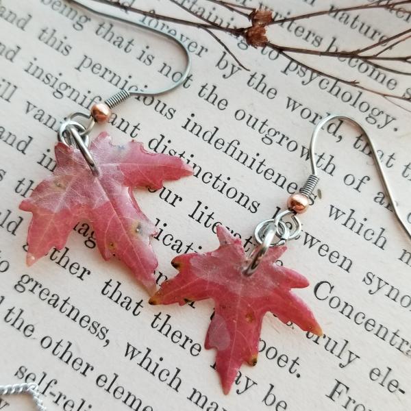 Real Maple Leaves Preserved in Resin - Pendant and Earrings Set picture