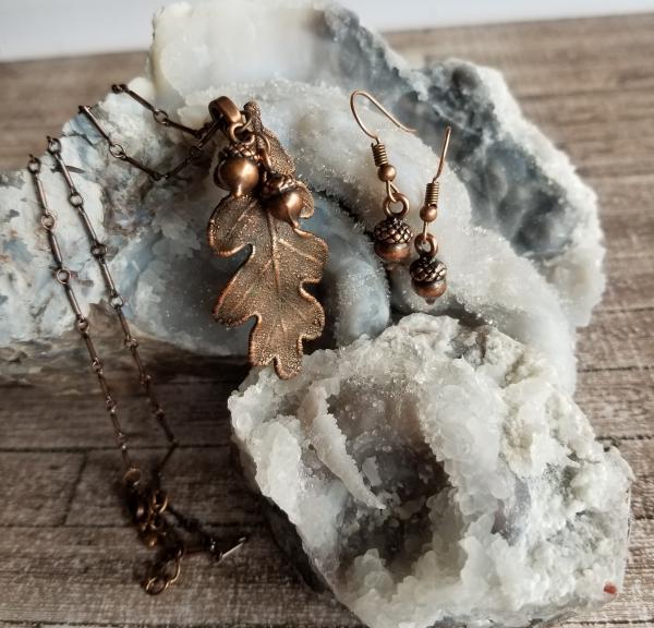 Real Oak Leaf Electroformed with Copper plus Acorn Charms Set picture