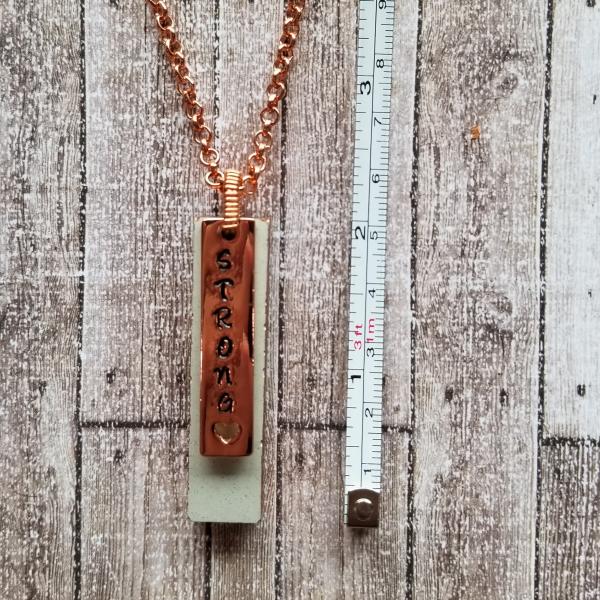 Concrete Pendant with Rose Gold "Strong" Charm and Copper Chain picture