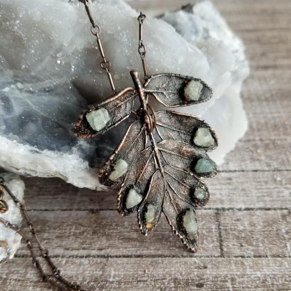 Real Leaves with Raw Fluorite Electroformed Copper Statement Necklace picture