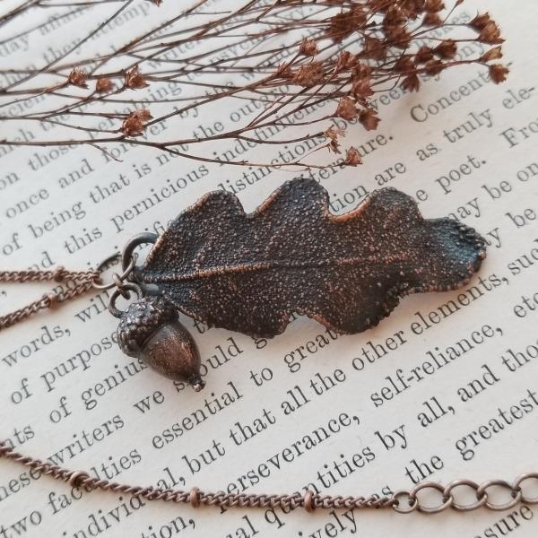 Real Oak Leaf and Acorns Electroformed with Copper - Pendant and Earrings Set picture