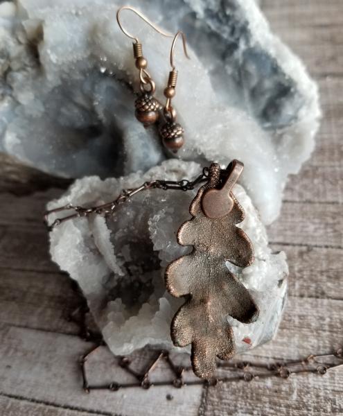 Real Oak Leaf Electroformed with Copper plus Acorn Charms Set picture