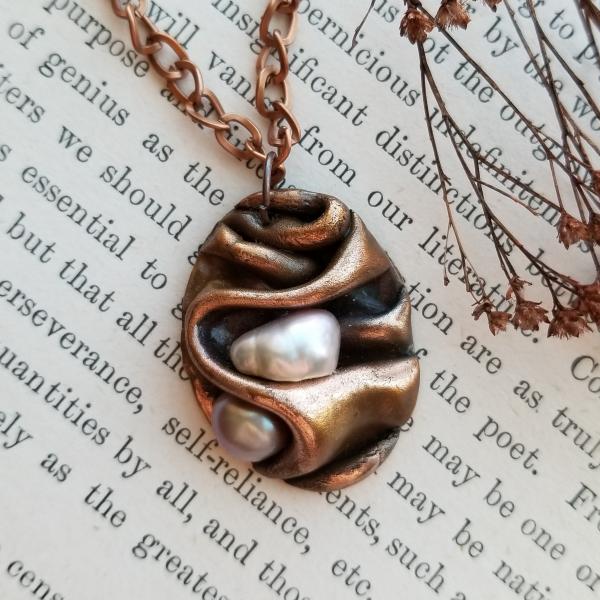 Solid Copper Sculpted Design with Freshwater Pearls