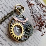 Steampunk Gold, Copper, Silver & Antique Bronze Gears in Resin in Vintage Watch Shaped Pendant