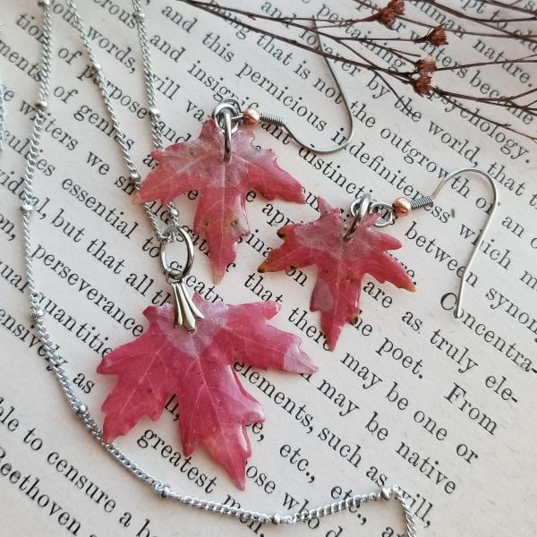 Real Maple Leaves Preserved in Resin - Pendant and Earrings Set picture