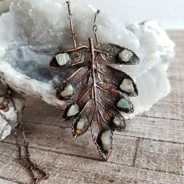 Real Leaves with Raw Fluorite Electroformed Copper Statement Necklace picture