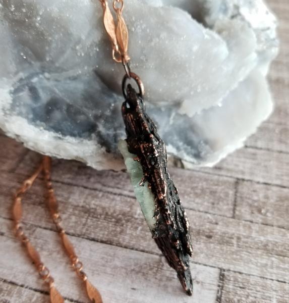 Raw Fluorite, Real Bark Electroformed Copper Statement Necklace picture