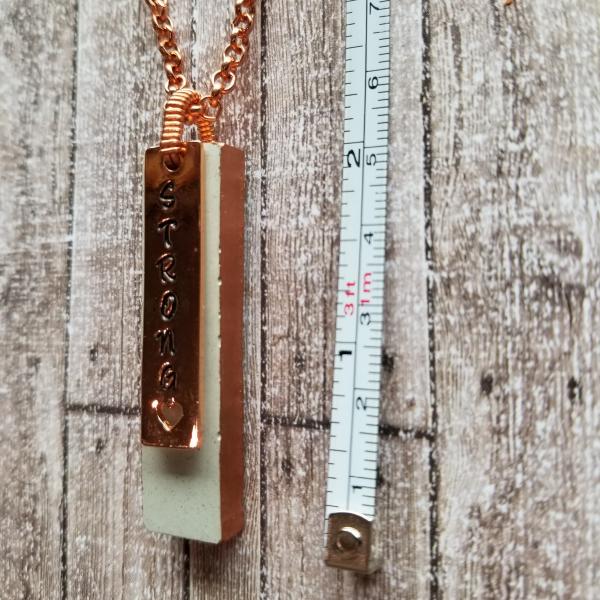 Concrete Pendant with Rose Gold "Strong" Charm and Copper Chain picture