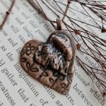 Solid Copper Flower Heart on Heart Necklace