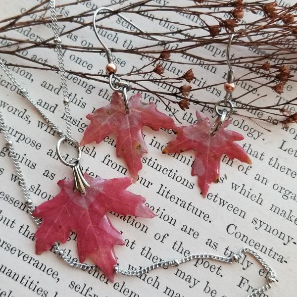 Real Maple Leaves Preserved in Resin - Pendant and Earrings Set picture