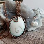 Copper and Fossil Shiva Shell Electroformed Pendant and Earrings Set