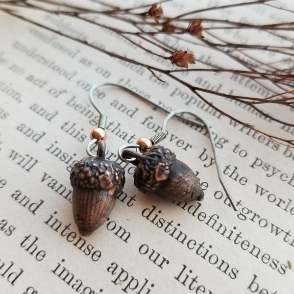 Real Oak Leaf and Acorns Electroformed with Copper - Pendant and Earrings Set picture