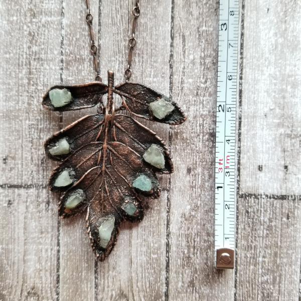 Real Leaves with Raw Fluorite Electroformed Copper Statement Necklace picture