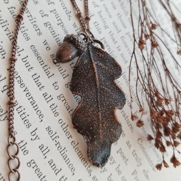 Real Oak Leaf and Acorns Electroformed with Copper - Pendant and Earrings Set picture