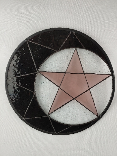 Pentagram and Moon Stained Glass Suncatcher