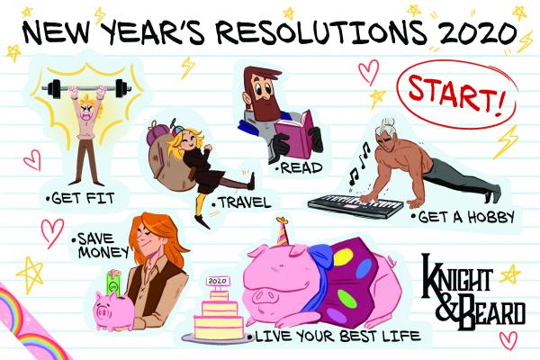 Knight & Beard - New Years Resolution Sticker Set