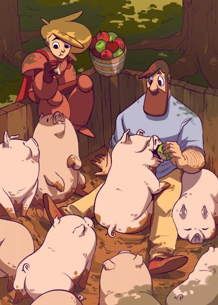 KNIGHT AND BEARD - KICKSTARTER POSTCARD - PIGGIES picture