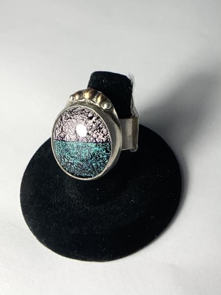 Silver and glass ring