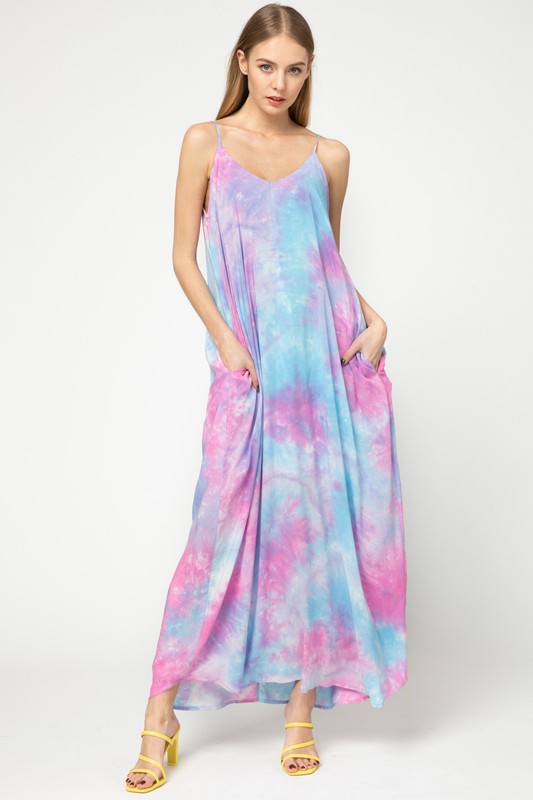 Tie Dye Maxi Dress, Blue & PInk picture