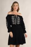 Embroidered Off The Shoulder Mini Dress, Black