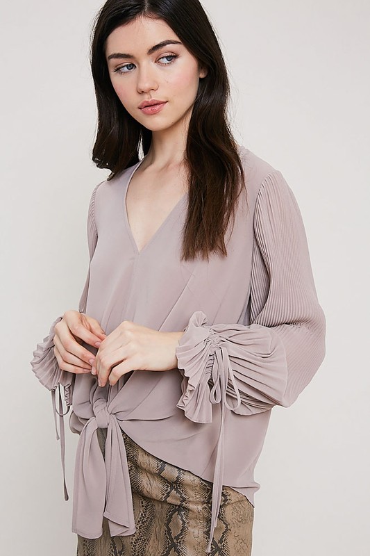 Self-Tie Front V-Neck Blouse picture