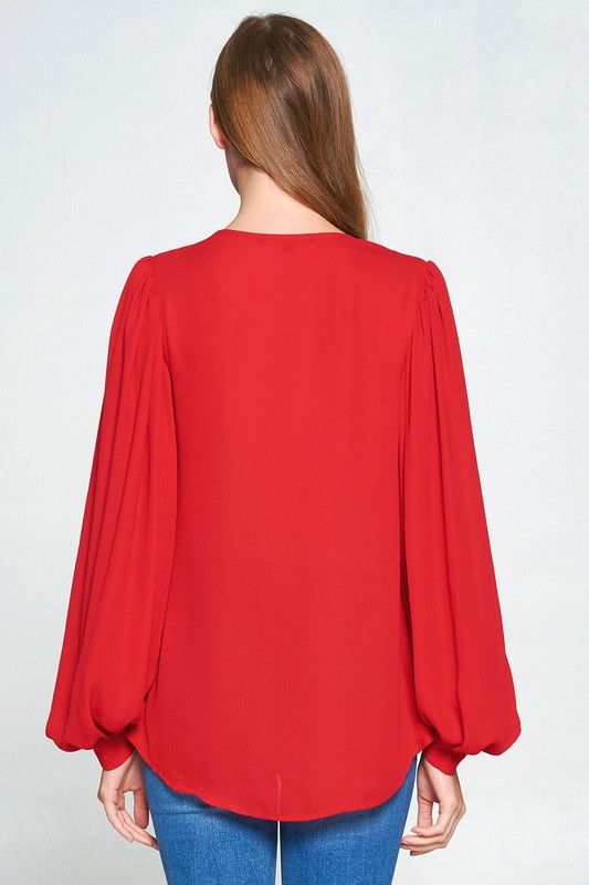 Balloon Sleeve Blouse, Red picture