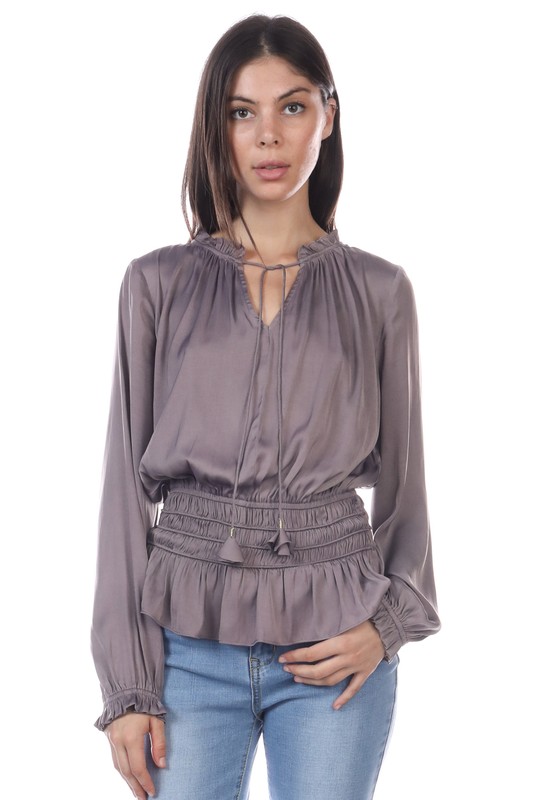 Elastic Waist Tassel Top