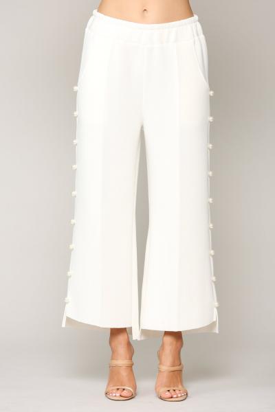 Pearl Trim Pants, White