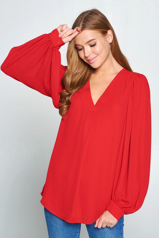 Balloon Sleeve Blouse, Red