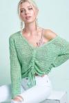 Ruched V-Neck Crochet Sweater, blush only