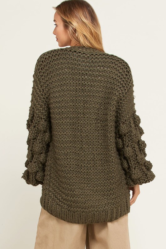 Sage Popcorn Sleeve Cardigan Sweater picture