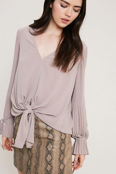 Self-Tie Front V-Neck Blouse picture