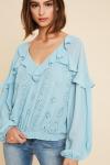 Eyelet Ruffle Blouse, Medium Blue