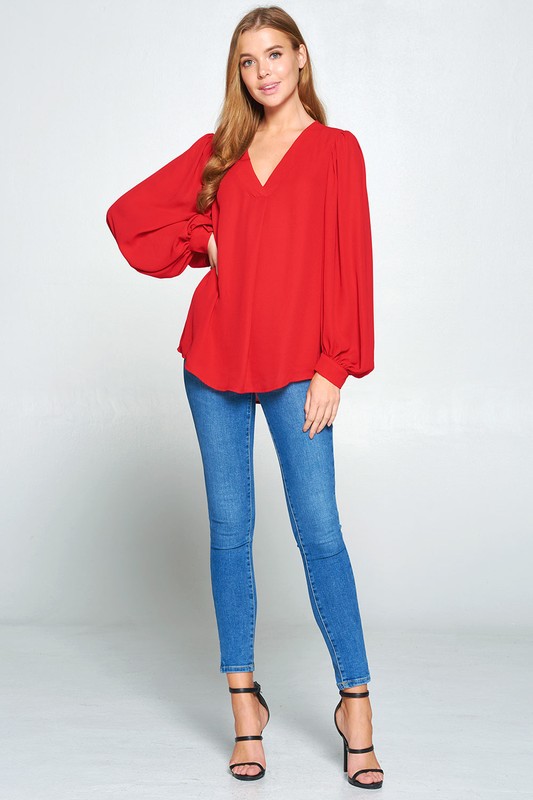 Balloon Sleeve Blouse, Red picture