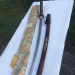 F916 2000 layer damascus katana with mother of pearl cherry blossom inlay