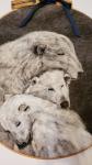 "Polar Family" Needle Felt artwork, Polar bear artpiece made entirely from our own alpaca and sheeps wool, framed in quilting hoop
