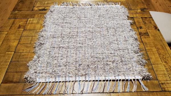 Handwoven silver/beige material floor rug #B329 picture